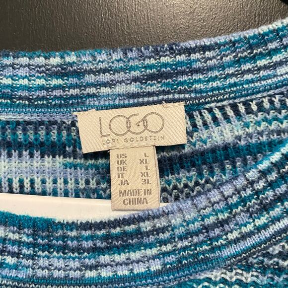 LOGO by Lori Goldstein Knit Blue Variegated Sweater Womens Size Large - Picture 6 of 6